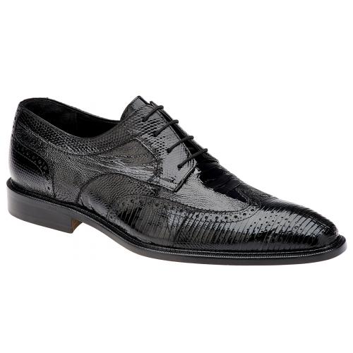 Belvedere "Billo" Black Genuine Lizard / Ostrich Leg Shoes 0B2